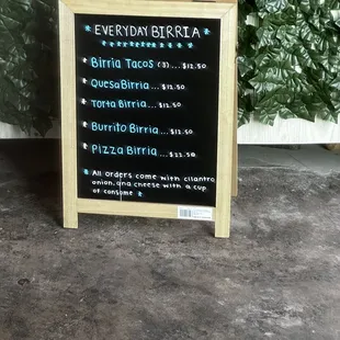 Birria menu