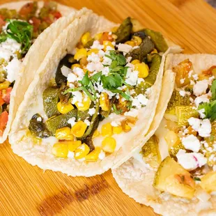 Vegetarian tacos with handmade tortillas
