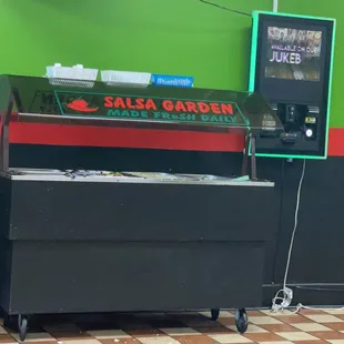 Their condiments bar, salsa, onions, cilantro etc.