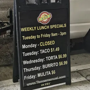Tacos Manuel: lunch specials Oct 2024