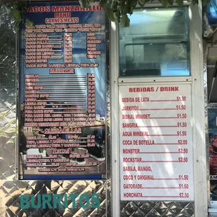 a menu on a food truck
