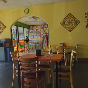 tables and chairs in a restaurant