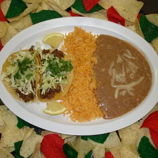 2 Soft tacos with rice and beans!