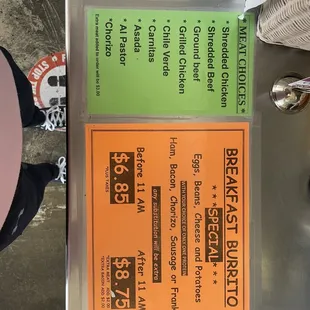 Counter menu