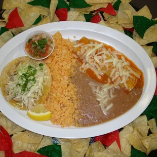 One soft taco and enchilada!