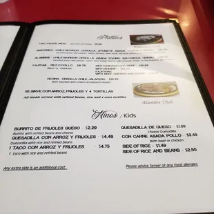 a menu for a mexican restaurant