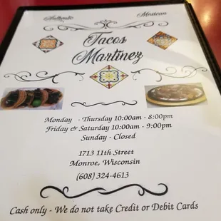 Menu cover