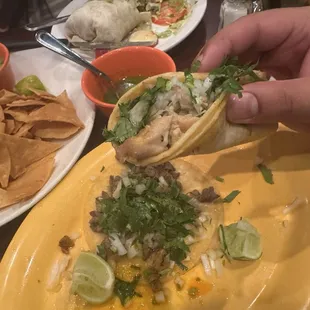 Chicken taco, Carne Asada Taco. Wifeys carne asada burrito in the back - very good!
