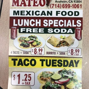 Lunch Specials and Taco Tuesday