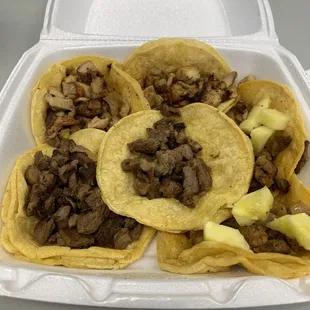 Al pastor, carne asada, and pollo tacos for $1.50 per taco on Tuesdays.