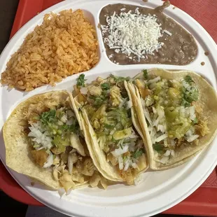 Taco Plate- Rice and beans with 3 Tacos