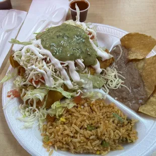 Enchilada, rice chips &amp; guacamole