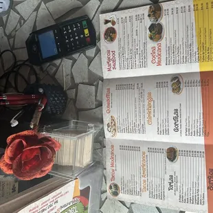 menus and a phone