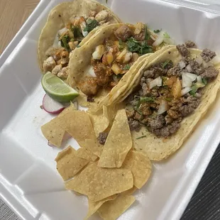 Tacos ( asada, chicken, al pastor)