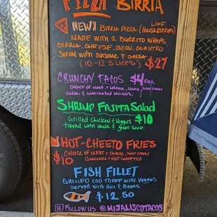 a menu on a chalk board