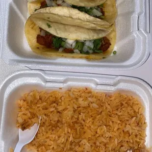 Al pastor Tacos Dorados and rice n beans