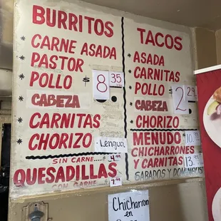 Menu &amp; prices as of 2/8/2021