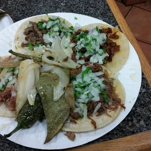 Asada birria carnitas and pastor tacos all so juicey and flavorful