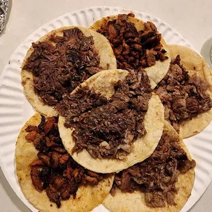 Tacos on their own - 2 cabeza, 2 brisket, 2 pork