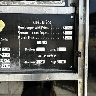Kids menu