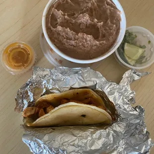 Chicken fajita and refried bean