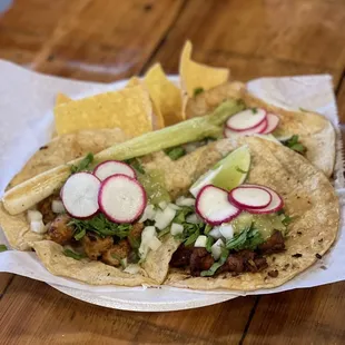 3 tacos - chicken, pork, chorizo