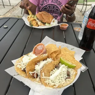 2 steak tacos, 1 pork..... seasoned to perfection!