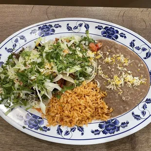 Tacos plate with rice and beans
