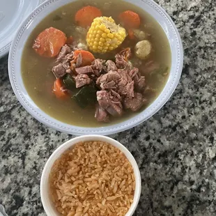 Beef vegetable soup and rice