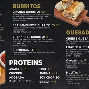 ows a menu for tacos n more