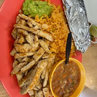 Chicken fajita plate. Comes with a drink.