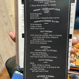Menu specials