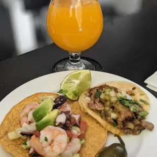 Camaron y Pulpo Cocktail that I put on a tostada with a Carnitas Taco