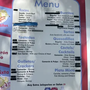 Menu items