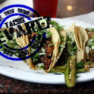 Tacos de carne asada tripa lengua pollo and al pastor they are all very good for a good price don't miss out come and get them