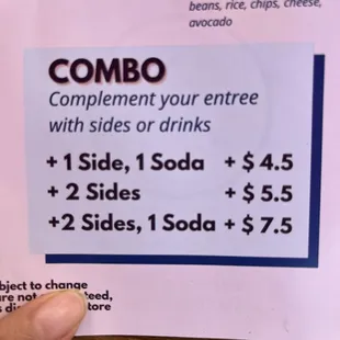 This is the menu where they show a combo price for the things we ordered. And they ask the customer if the customer can read.