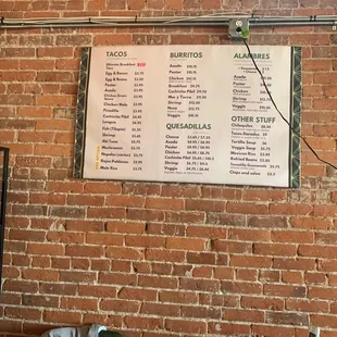 Menu with current prices