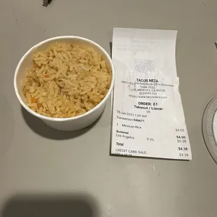 $4 for this amount of rice.  Mexican Rice. And when I ask that's $4. That guy said no refund. Being rude.