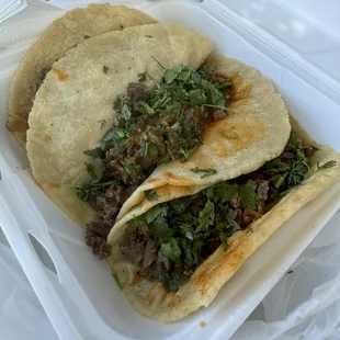Tacos de carne asada with handmade tortillas