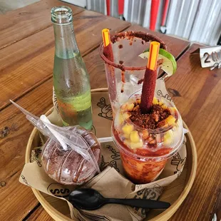Chamoy manzana, Mangonada and topo loco Agua preparada