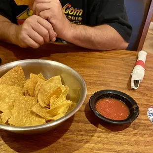 We were served another table&apos;s half eaten chips and salsa.