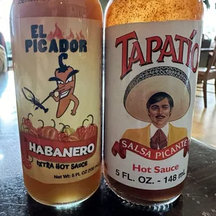 Bottled sauces on the tables