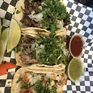 Tacos carnitas, carne asada, and pollo!