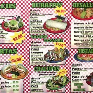 a menu for a mexican restaurant