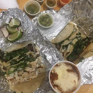 2 fajitas, 2 carnitas, 2 pollo tacos and elotes for $14.50, was wrapped as 2 packs of 3 tacos (fajita, carnitas, pollo)