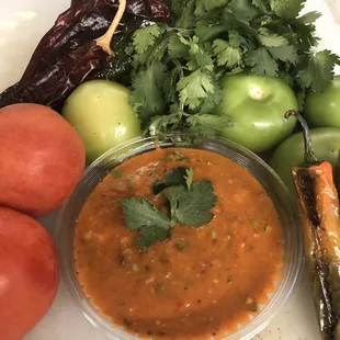 Our homemade red sauce with lots of peppers. Made from scratch