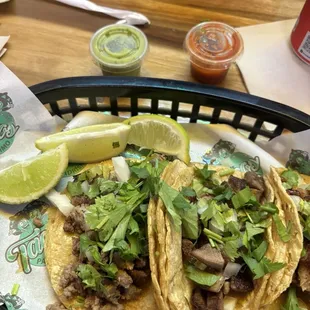 Tacos. Asada, lengua and carnitas
