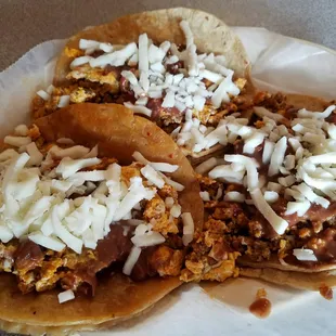 Chorizo and egg tacos. The best!