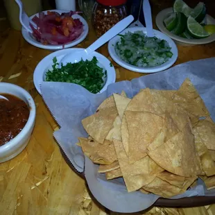 Chips and taco toppings