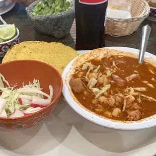 Pozole and the Guacamole in the back